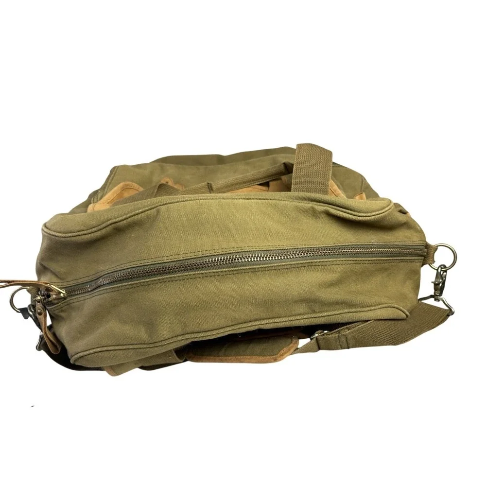 Vintage Eddie Bauer Army Green Safari Canvas Leather Duffle Shoulder Utility Bag